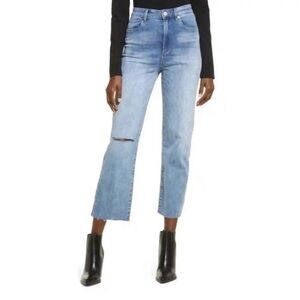 BLANK NYC The Baxter Super High Ribcage Waist Ripped Raw Hem Straight Leg Jean